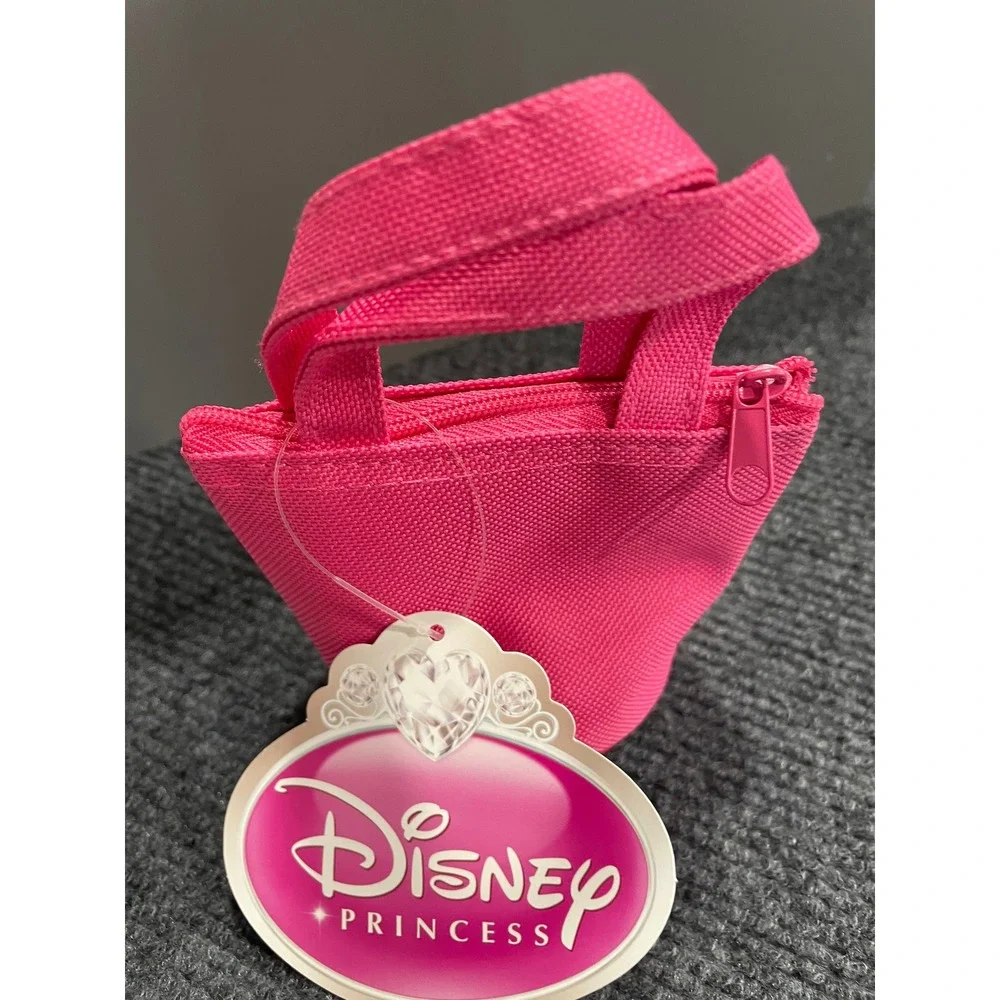 Disney Princess Mini Tote Bag Pink Canvas Zip Pouch Rapunzel Ariel Belle Aurora